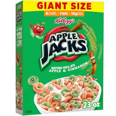 Kellogg’s Apple Jacks Breakfast Cereal, Kids Snacks, Family Breakfast, Giant Size, Original, 23oz Box (1 Box)