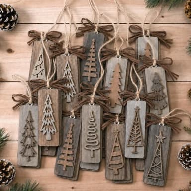 Geelin 24 Pcs Rustic Christmas Wooden Ornaments for Tree Decoration,Vintage