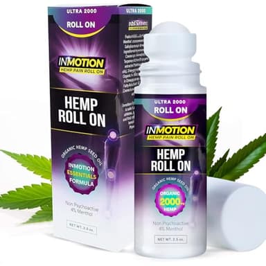 InMotion Hemp Roll On for Pain Relief – Fast Acting Dual Action Formula – Roll On Hemp Oil with Menthol & Boswellia for Muscle, Joint, Back, Knee – Odorless, Non-Greasy, Made in USA