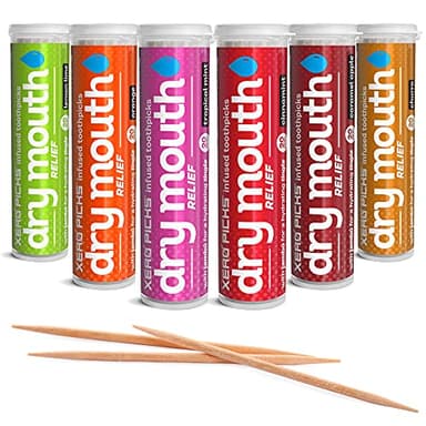 XERO PICKS® Dry Mouth Toothpicks – Xylitol Infused Flavored Toothpicks for Fresh Breath & Saliva Support – Long Lasting Oral Hydration – Variety 6 Pack (Cinnamon Mint, Churro, Caramel Apple & More)