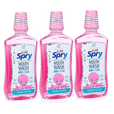 Spry Natural Xylitol Mouthwash Fluoride Free with Enamel Support, Alcohol-Free, Gentle, Non-GMO, Bubble Gum - 16 fl oz (Pack of 3)