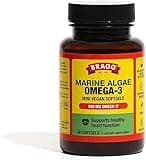 BRAGG Omega-3 Supplement Capsules with DHA and EPA - 90 Vegan Softgels - Sustainably-Sourced Marine Algae - Helps Reduce Inflammation - Supports Eye and Brain Health