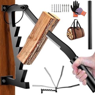 Meyoppm Wall Mounted Firewood Splitter with Extended Handle, Manual Kindling Splitter Wall Mounted for Soft Wood, Portable Log Splitter for Indoor and Outdor Use