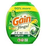 Gain FLINGS Laundry Detergent Pacs, Original Scent, 3 in 1 HE Detergent Pacs with Oxi Boost and Febreeze, 112 Count, Gain Laundry Detergent, Laundry Pacs