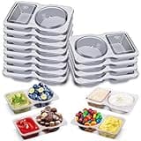 PIPUHA 12 Sets Double Compartment Condiment Container with Lid, Reusable & Disposable Snack Box for Sauces and Snacks for Meal Prep, Parties, and On-the-Go