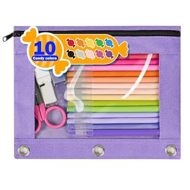 Forvencer Pencil Pouch for 3 Ring Binder, Large Pencil Case Pouch with 3 Reinforced Grommets, Pen Bag, Clear Window Pencil Case, Binder Accessories, Lavender