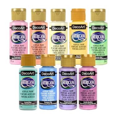 DecoArt Americana Acrylic Paint Set – Essential Pastel Colors, 9 Bottles (2 fl oz) – Art and Craft Acrylic Paints for Canvas, Wood, and More