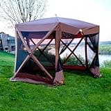 Backyard Expressions 12' x 12' Pop Up 6 Sided Portable Hub Gazebo Screen Canopy Tent with Ground Stakes & Carry Bag