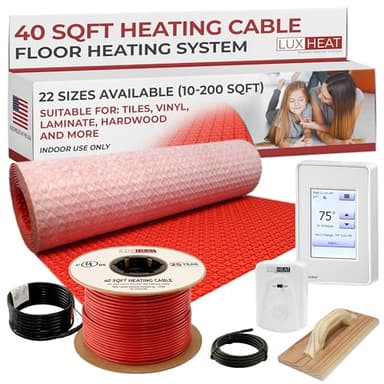 LuxHeat 40sqft Electric Radiant Floor Heating System - 120v Underfloor Heating System - Includes UDG4 Programmable Thermostat w/GFCI, Heat Cable, Uncoupling Membrane for Under Tile, Sensor & Alarm