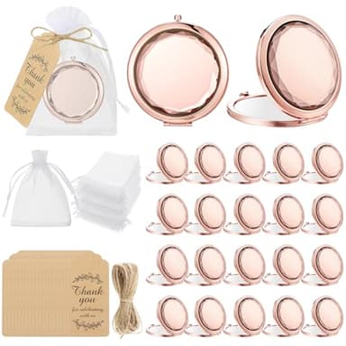 Barydat 24 Set Rose Gold Compact Mirrors Bulk Pocket Travel Makeup Mirror for Purse 2-Sided 1x/2x Pocket Mirrors for Women Bridesmaids Wedding Gift for Bridal Shower Party Favors
