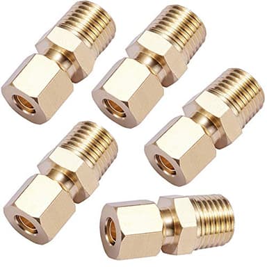 Brass Compression Tube Pipe Fitting Connector, Straight Coupling Adapter,1/4" Tube OD x 1/4" NPT Male Connector 5pcs (1/4" OD Compression x 1/4" NPT Male)
