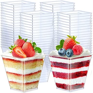 Zubebe 100 Pack 8 Oz Square Plastic Cups, Appetizer Dessert Cups Clear Plastic Disposable Small Tumbler for Ice Cream, Fruit Puddings, Desserts, Appetizers Wedding Party Catering Supplies