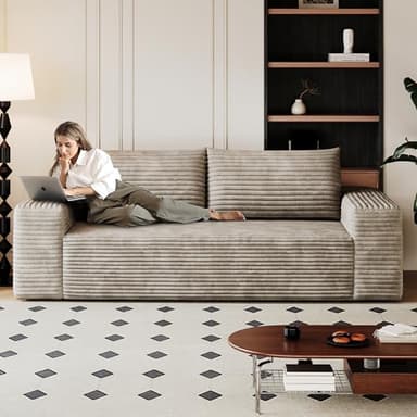 63" Cloud Loveseat Boneless Sofa Couch in a Box, No Assembly Required 2 Seater Foam Compression Couches, Modern Living Room Floor Sofa Couch Corduroy Small Love Seat