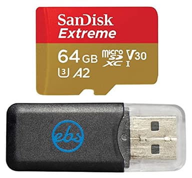 SanDisk Extreme V30 A2 64GB MicroSD Memory Card Compatible with Insta360 Go Ultra, X3, X4 and X5 Action Camera (SDSQXAH-064G-GN6MN) Bundle with (1) Everything But Stromboli MicroSDXC & SD Card Reader