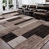 FlyDOIT Modern Geometric Patchwork Area Rug, 5x8 Chocolate Large Rugs for Living Room, Rockwood Collection Indoor Rugs for Bedroom, Throw Carpet Floor Decor for Entryway Dining Room Office Nursery