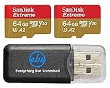 SanDisk 64GB Micro SDXC Extreme Memory Card (2 Pack) Works with GoPro Hero 8 Black, GoPro Max 360 Action Cam U3 V30 4K Class 10 (SDSQXA2-064G-GN6MN) Bundle with 1 Everything But Stromboli Card Reader