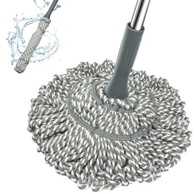 Kickleen Self Wringing Mop - Easy Squeeze Twist Mop with 52.5 Inch Long Handle, Heavy Duty for Hardwood, Tile, Vinyl & Laminate Floors (Gray)