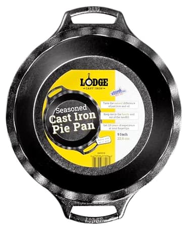 Lodge 9 Inch Cast Iron Pie Pan - PFAS-Free Pre-Seasoned Bakeware for Flaky Crusts, Deep Dish Pies, and Quiches - Dual Handle Design - Made in the USA