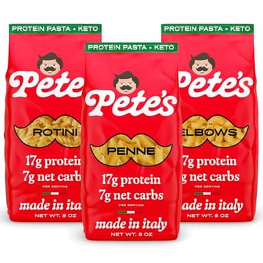 Low Carb, Protein Pasta Variety | Penne, Rotini, Elbow Macaroni with 17g Protein, 7g Carbs | Healthy, Keto Pasta Made in Italy | 3-Pack, 8oz - Pete’s Pasta