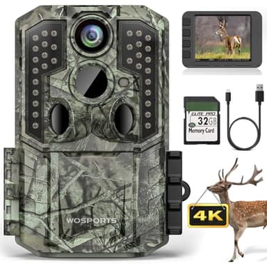 WOSPORTS Trail Camera,48MP 4K 0.2S Trigger Motion Activated,Game Camera with Night Vision IP66 Waterproof 2.0''LCD 120°Wide Trail Cam Lens for Outdoor Scouting Wildlife Monitoring Home Security