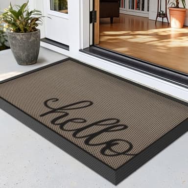 LUMI Outside Welcome Door Mat 17x30, Non Slip Durable Rubber Entrance Doormat, Low Profile Easy Clean Mats for Front Back Door Entryway Porch Garage, Hello