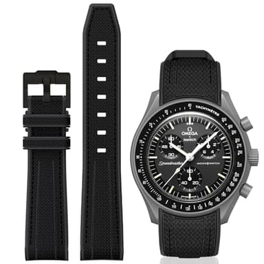Bands for Moonswatch Watch,Curved SIlicone Strap Compatible with Omega X Swatch 20mm Watch,Swatch Omega Moonswatch Speedmaster Replacement No Gap Strap Men Women (All Black)
