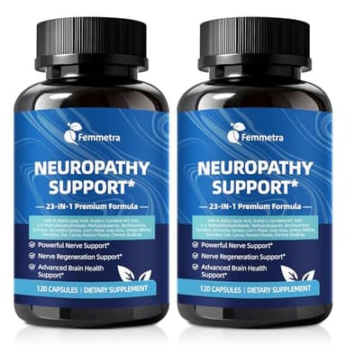 Nerve & Peripheral Neuropathy Support Supplement with 1200mg R-Alpha Lipoic Acid L-Carnitine Vitamin B12 B1 B6 D3 E Folate Lions Mane NAC Magnesium Turmeric - Liver Detox, Antioxidant & Mental Support