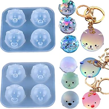 Liscra 2Pcs Silicone Resin Molds for Jewelry Keychain Pendent Necklace, Cute Animal Orbs Piglet Chicken Bear Shape Ornaments Casting Molds for UV Resin Crafts, DIY Jewelry Making (Mirror & Matt)