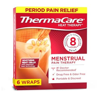 ThermaCare Menstrual Heating Pads - Portable, Adhesive HeatWraps for Period Cramps & Backache Relief - Discreet, Cord-Free Heat Therapy - Up to 8 Hours of Relief (6-Count)