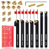 CHAWNIAO Indexable Lathe Turning Tool 21Pcs Kit 1/2" (12mm) Shank, Includes 7Pcs Metal Lathe Tool Holders and 14Pcs Carbide Inserts for Turning Boring Grooving Cutting Threading Carbide Turning Tool