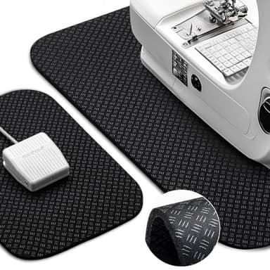 Upgrade 2 Sizes Sewing Machine Muffling Mat, Double Sided Non-Slip Pad for Sewing Machine Foot Pedal, Sewing Machine Mat Reduce Vibration & Movement for Quilting Embroidery, 20"x14" & 14"x9" - Black