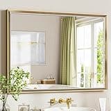 QueenFun 40 x 30 Gold Bathroom Mirror, Brushed Gold Beveled Bathroom Mirror, Shatterproof Large Gold Frame Rectangle Mirror, Brushed Brass Gold Framed Vanity Mirror Vertical/Horizontal Wall-Mounted