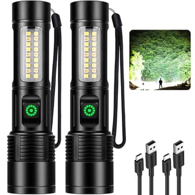 Kmivo Rechargeable LED Flashlights High Lumens - 10,000LM Super Bright Flash Light with 6 Modes, Powerful Handheld Linternas for Home, Camping（2 Packs）