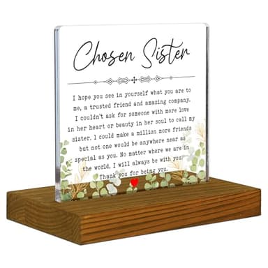 Unbiological Sister Gifts, Chosen Sister Plaque for Women, Going Away Gifts for Best Friend, Long Distance Gifts for Friends, Acrylic Desk Plaque Sign with Wood Stand - FSA034