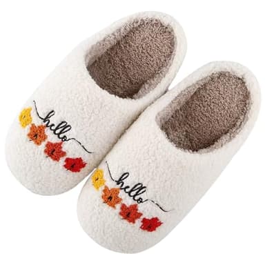 USSOLYW Hello Fall Slippers for Women Man Maple Leaf Slippers for Woman Memory Foam Hello Autumn Slipper for Women Autumn 3940