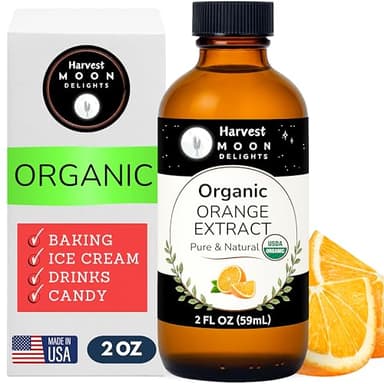 Organic Orange Extract for Baking, Ice Cream, Drinks, and Candy - 2 oz - Water-Soluble - By Harvest Moon Delights - Pure Orange Extract, Flavoring, Flavor