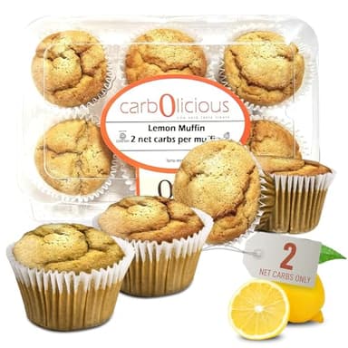 Low Carb Lemon Muffins 6 Pcs (1-Pack) by Carb-o-licious - Delicious Keto Mini Muffins with Only 2 Net Carbs, 9g Protein - Sugar Free Cupcake Style Healthy Snack Made, Almond Flour, Low-Carb Treat