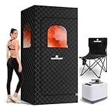 GHOSOONE Portable Steam Sauna Box, Home Sauna Tent with 3 L 1200 W Steam Generator, Remote Control, Folding Chair, Towels, 9 Levels, 3’x 3’x 6’, Black