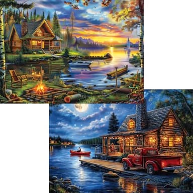 Pixlora Puzzles for Adults 1000 Pieces, 2 Pack Lake and Night View Jigsaw Puzzles, Nature Theme, Challenging Puzzles for Game Night, Perfect for Nature Lovers