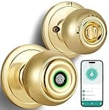 Fingerprint Door Lock, Smart Fingerprint Door Knob with Lock, Biometric Door Lock with App Control & Key, Keyless Thumbprint Entry Door Lock for Bedroom, Front Door, Home, Apartment Office-Satin Brass