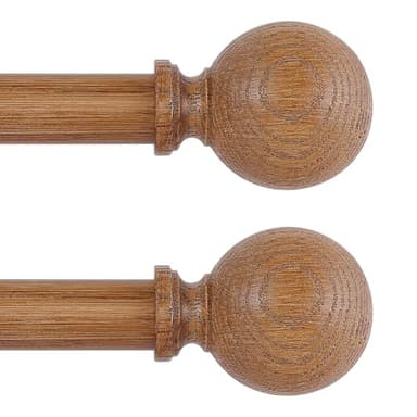 HTZON 2 Pack Wood Curtain Rods for Windows 28 to 48 Inch,1 Inch Wood Grain Ball Adjustable Curtain Rod,Boho Heavy Duty Curtain Rods,Farmhouse Rustic Window Curtains Rods,Brown Drapery Rods Set 18-45"