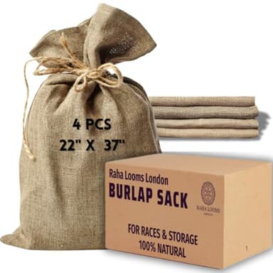 Raha Looms London 22” x 37” Large Burlap Sacks (Pack of 4) – Extra Tough Potato Storage Bags, Heavy-Duty Burlap Bags for Gardening, Compost & Sack Races for Kids and Adults
