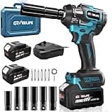 GEVEELIFE 650N.m/480Ft-lbs Brushless Impact Wrench,1/2" Cordless Impact Gun w/ 2x4.0Ah Battery & 6 Sockets, 3300RPM Power Electric Impact Driver for Car/DIY Furniture/Lawn Mower, Blue Toolbox