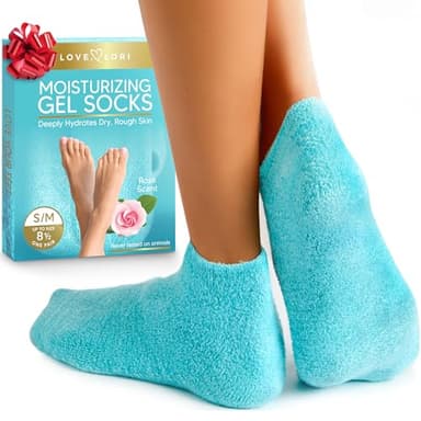 Moisturizing Socks (Up to Size 8.5) – Self Care Gifts for Mom - Infused with Vitamin E & JoJoba Oil - Gel Silicone Aloe Foot Care Socks - Mothers Day Spa Gifts for Women