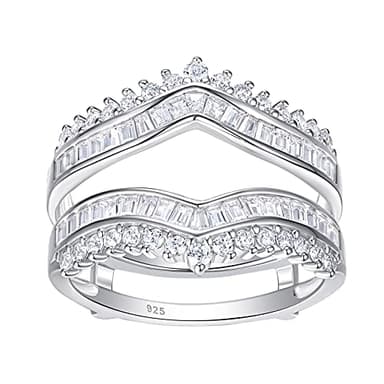 Newshe Jewellery Curved Bridal Ring Enhancer Guard for Women Cubic Zirconia Engagement Rings 925 Sterling Silver Wedding Bands Size 7