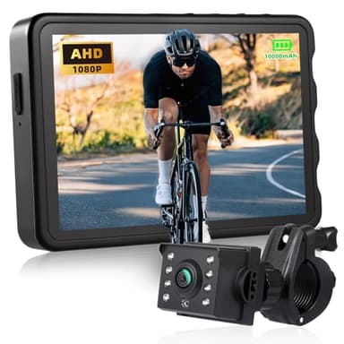 Fitense Bike Camera with 10000mAh Rechargeable Battery 360° Rotation 5'' HD 1080P Display - Color & B&W Night Vision 130° Precise Wide-Angle View Bike Rear View Camera for Bicycle, Mountain, Road Bike