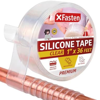XFasten Self Fusing Silicone Tape Waterproof Clear – 1" x 36 Feet, Self Amalgamating Tape, Silicone Rubber for Plumbing, Sealing Pipes, Hose Repair, Outdoor Coax and Electrical Cables – Weatherproof