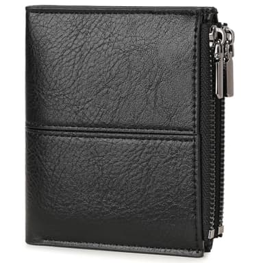 LOUEBICA Zipper Wallet for Men Bifold Wallets with 1 ID Window 7Card Slot Coin Pocket- Big Capacity Credit Card Travel Wallet