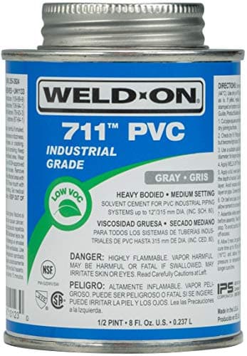 Weld-On 10123 711 Industrial Grade PVC Heavy-Bodied High Strength Solvent Cement - Medium-Setting and Low-VOC, Gray, 1/2 Pint (8 fl oz)