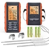 Wireless Meat Thermometer for Grilling Smoking - Kitchen Food Cooking Candy Thermometer with 3 Probes - Monitor Ambient Temperature Inside The Grill Smoker BBQ Oven Thermometer, 490ft,Digital